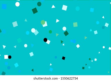 Light Blue, Green vector template with crystals, circles, squares. Illustration with colorful circles, triangles, rectangles. Smart design for your business advert.