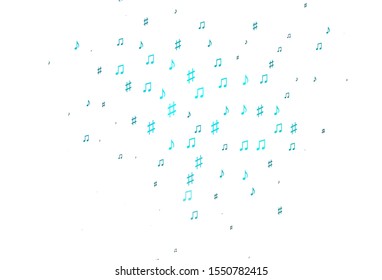 Light Blue, Green vector template with musical symbols. Shining illustration of colorful gradient music notes. Pattern for school ad, booklets.