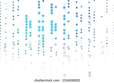 Light Blue, Green vector template with ice snowflakes. Blurred decorative design in xmas style with snow. The pattern can be used for year new  websites.