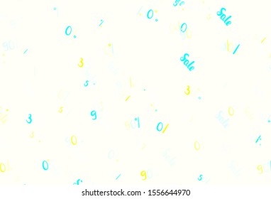 Light Blue, Green vector template with 30, 50, 90% selling. Abstract illustration with colorful gradient symbols of sales. Template for season sales, shopping ads.