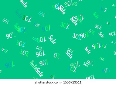 Light Blue, Green vector template with 30, 50, 90% selling. Shining colorful illustration with isolated selling prices. Pattern for ads, posters, banners of sales.
