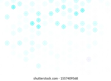 Light Blue, Green vector template with ice snowflakes. Glitter abstract illustration with crystals of ice. Pattern for new year websites.