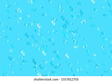 Light Blue, Green vector template with 30, 50, 90% selling. Colored words of sales with gradient on white background. Template for season sales, shopping ads.