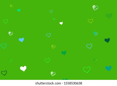 Light Blue, Green vector template with doodle hearts. Blurred decorative design in doodle style with hearts. Pattern for marriage gifts, congratulations.
