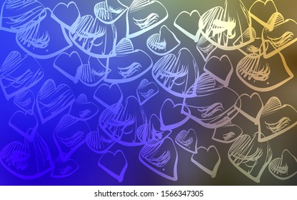 Light Blue, Green vector template with doodle hearts. Glitter abstract illustration with colorful hearts in romantic style. Template for Valentine's greeting postcards.