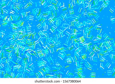 Light Blue, Green vector template with repeated sticks, dots. Lines on blurred abstract background with gradient. Best design for your ad, poster, banner.