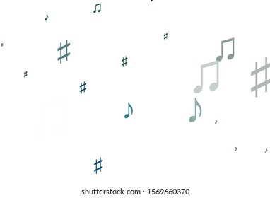 Light Blue, Green vector template with musical symbols. Abstract illustration with colorful symbols of melody. Template for fasion magazines.