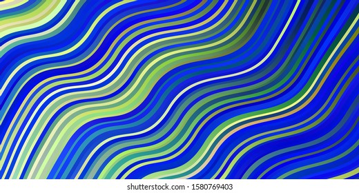 Light Blue, Green vector template with wry lines. Colorful geometric sample with gradient curves.  Pattern for websites, landing pages.