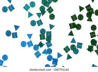 Light Blue, Green vector template with crystals, circles, squares. Glitter abstract illustration with spheres, squares, lines. Template for wallpapers.
