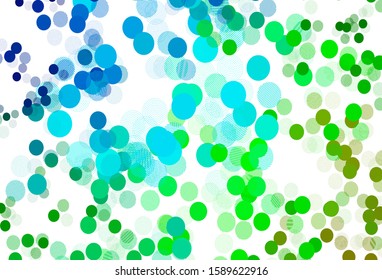 Light Blue, Green vector template with circles. Glitter abstract illustration with blurred drops of rain. New template for your brand book.