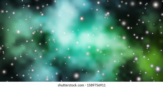 Light Blue, Green vector template with neon stars. Shining colorful illustration with small and big stars. Theme for cell phones.