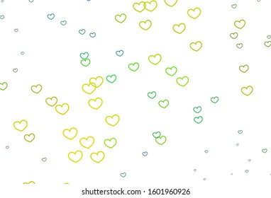 Light Blue, Green vector template with doodle hearts. Decorative shining illustration with hearts on abstract template. Template for Valentine's greeting postcards.