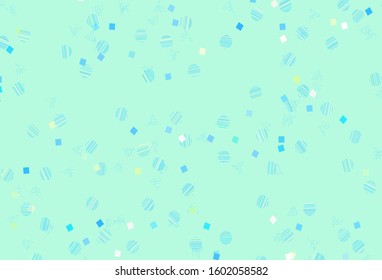 Light Blue, Green vector template with crystals, circles, squares. Illustration with set of colorful circles, triangles, squares. Best design for poster, banner.