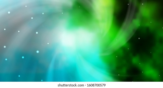 Light Blue, Green vector template with neon stars. Shining colorful illustration with small and big stars. Theme for cell phones.