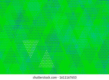 Light Blue, Green vector template with crystals, circles. Decorative design in abstract style with lines, dots. Best design for poster, banner.
