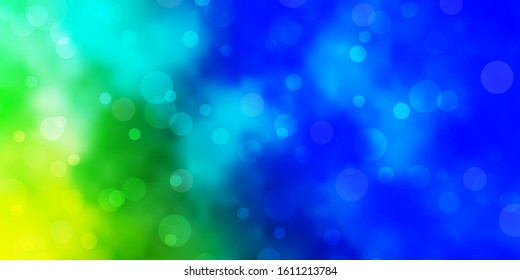 Light Blue, Green vector template with circles. Glitter abstract illustration with colorful drops. Pattern for booklets, leaflets.