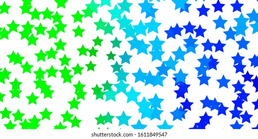 Light Blue, Green vector template with neon stars. Colorful illustration in abstract style with gradient stars. Pattern for wrapping gifts.