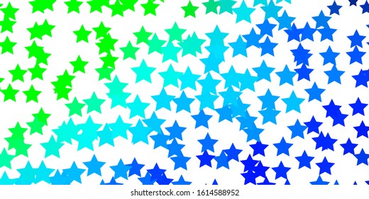 Light Blue, Green vector template with neon stars. Blur decorative design in simple style with stars. Pattern for wrapping gifts.
