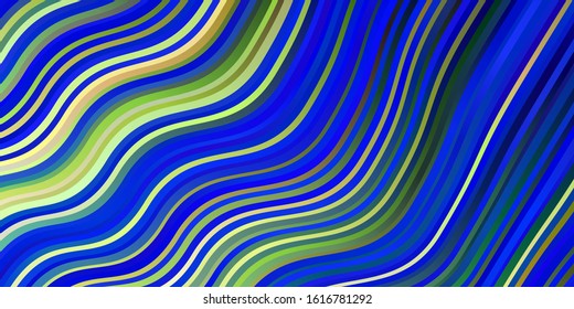 Light Blue, Green vector template with wry lines. Colorful geometric sample with gradient curves.  Pattern for websites, landing pages.