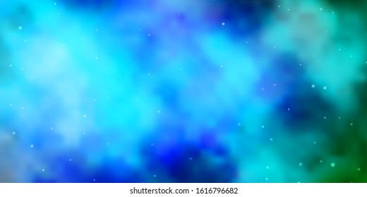 Light Blue, Green vector template with neon stars. Colorful illustration with abstract gradient stars. Design for your business promotion.