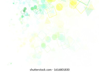 Light Blue, Green vector template with crystals, circles, squares. Illustration with colorful circles, triangles, rectangles. Modern template for landing page.