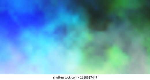 Light Blue, Green vector template with sky, clouds. Abstract colorful clouds on gradient illustration. Pattern for your commercials.