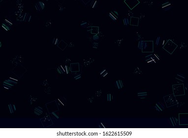 Light Blue, Green vector template with crystals, circles, squares. Decorative design in abstract style with lines, dots, cubes. Pattern for websites.