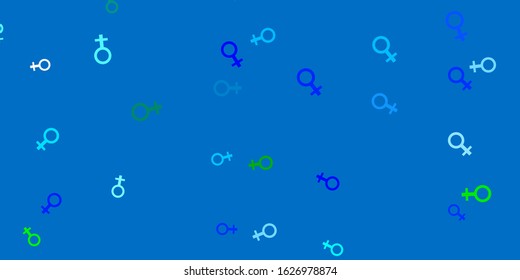 Light Blue, Green vector template with businesswoman signs. Colorful illustration with gradient feminism shapes. Best design to show the power of women.