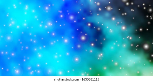 Light Blue, Green vector template with neon stars. Blur decorative design in simple style with stars. Pattern for new year ad, booklets.