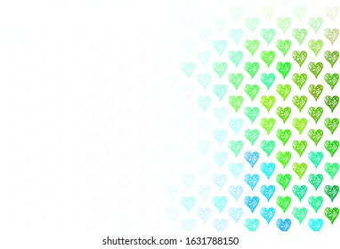 Light Blue, Green vector template with doodle hearts. Shining illustration with hearts on abstract template. Pattern for valentine's ad, booklets.
