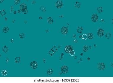 Light Blue, Green vector template with organic meal. Decorative illustration with food on abstract template. Doodle design for your business advert of cafes.