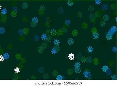 Light Blue, Green vector template with ice snowflakes. Modern geometrical abstract illustration with crystals of ice. New year design for your business advert.