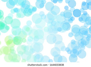 Hellblaue, grüne Vektorillustration mit Kreisen. Illustration mit leuchtenden bunten abstrakten Kreisen. Design für Poster, Banner der Websites.