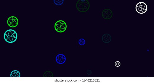 Light Blue, Green vector template with esoteric signs. Abstract illustration with gothic gradient shapes. Background for esoteric, mystic designs.