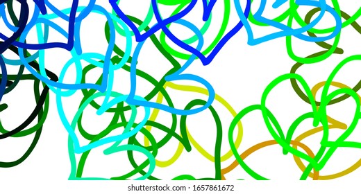 Light Blue, Green vector template with doodle hearts. Hearts on blurred abstract background with colorful gradient. Design for ad, poster, banner of Valentine Day.