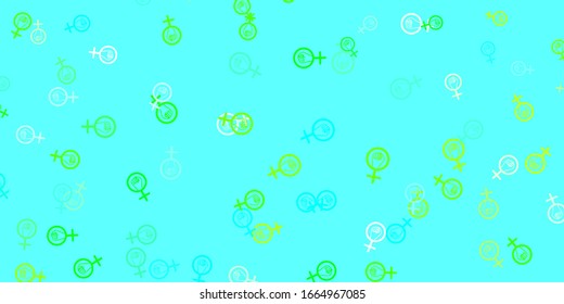 Light Blue, Green vector template with businesswoman signs. Illustration with signs of women's strength and power. Design for International Women’s Day.