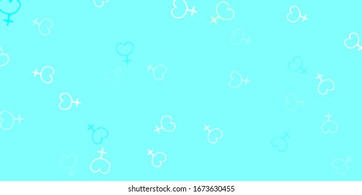 Light Blue, Green vector template with businesswoman signs. Colorful illustration with gradient feminism shapes. Best design to show the power of women.