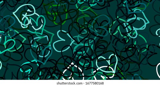 Light Blue, Green vector template with doodle hearts. Blurred decorative design in doodle style with hearts. Pattern for carnival, festival romantic leaflets.
