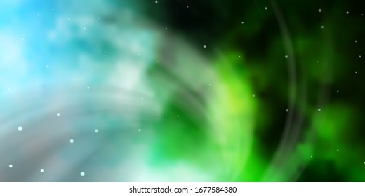 Light Blue, Green vector template with neon stars. Shining colorful illustration with small and big stars. Theme for cell phones.