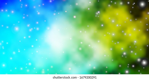 Light Blue, Green vector template with neon stars. Decorative illustration with stars on abstract template. Pattern for new year ad, booklets.