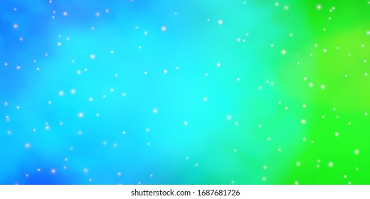 Light Blue, Green vector template with neon stars. Decorative illustration with stars on abstract template. Pattern for new year ad, booklets.