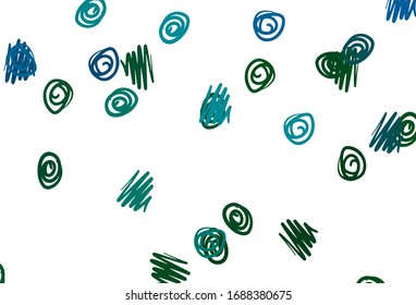 Hellblaue, grüne Vektorillustration mit Kreisen. Unscharfe Blasen auf abstraktem Hintergrund mit buntem Farbverlauf. Design für Poster, Banner.