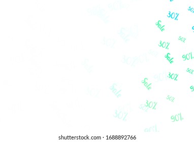 Light Blue, Green vector template with 30, 50, 90% selling. Shining colorful illustration with isolated selling prices. Pattern for ads, posters, banners of sales.