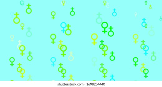 Light Blue, Green vector template with businesswoman signs. Illustration with signs of women's strength and power. Simple design for your web site.