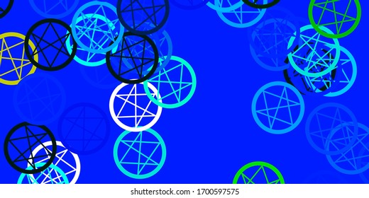 Planta vectorial verde de color azul claro con signos esotéricos. Ilustración con signos mágicos de poder espiritual. Diseño para eventos mágicos y espirituales.