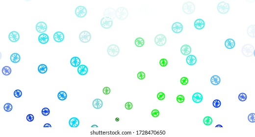 Plantilla vectorial verde azul claro con signos de gripe. Ilustración abstracta con formas de gradiente biológico. Diseño para la alerta de riesgo biológico.