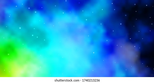 Light Blue, Green vector template with neon stars. Colorful illustration in abstract style with gradient stars. Theme for cell phones.