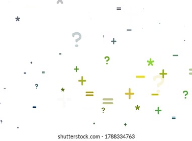 Light Blue, Green vector template with math simbols. Shining colorful illustration with isolated Digit signs. Smart design for university advert.