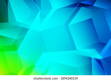 Azul claro, plantilla vectorial verde con cristales, cuadrados. Líneas, hombus con gradiente colorido. Mejor diseño inteligente para su negocio.