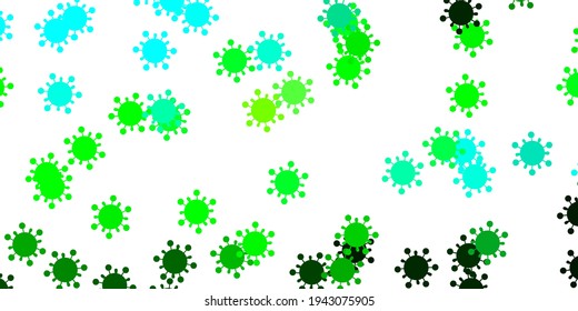 Plantilla vectorial verde azul claro con signos de gripe. Símbolos de enfermedades degradadas coloridas en un estilo simple y abstracto. Sencillo dibujo contra la fiebre de peligro.
